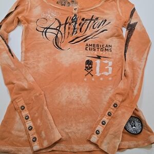 Affliction Orange Long Sleeve Women's Top